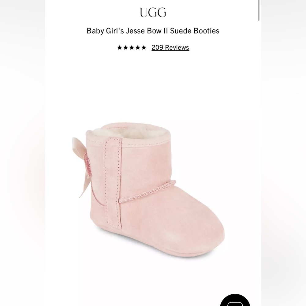 Brand new pink suede baby UGG boots with bow. Size 02/03